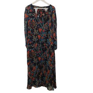 Club Monaco Silk Floral Metallic Cold Shoulder Maxi Dress